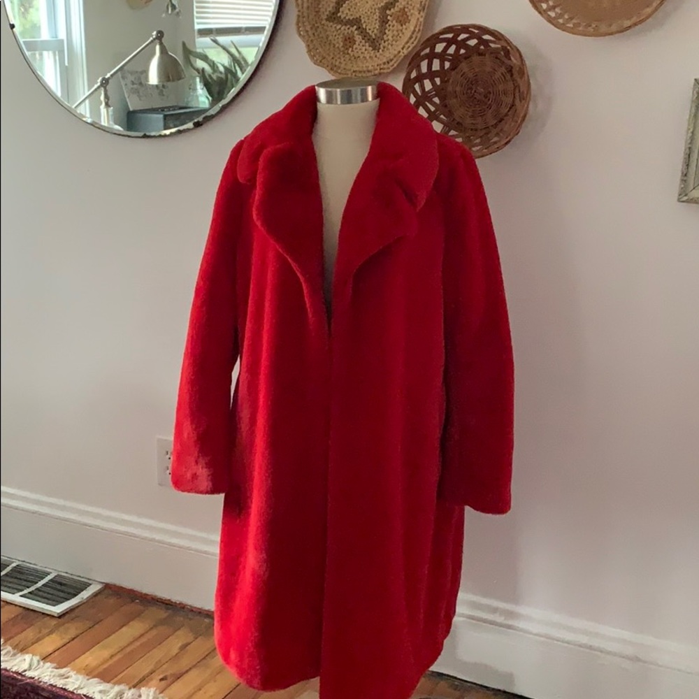 NWOT Red Faux Fur Trench